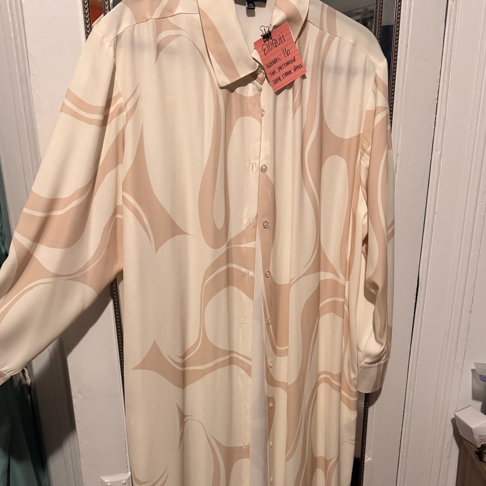 Tan and cream silky button up dress